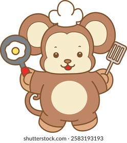 Cute Monkey vector icon. Funny baby Monkey animal series stock illustration. life of fluffy Monkey designs.
Monkey like a chef