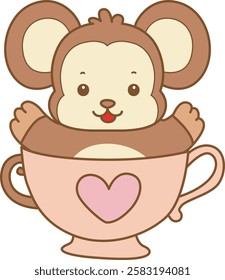 Cute Monkey vector icon. Funny baby Monkey animal series stock illustration. life of fluffy Monkey designs.
Monkey in the middle of cup