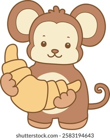 Cute Monkey vector icon. Funny baby Monkey animal series stock illustration. life of fluffy Monkey designs.
Monkey bring a bread