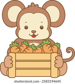 Cute Monkey vector icon. Funny baby Monkey animal series stock illustration. life of fluffy Monkey designs.
Monkey bring a bunch of carrot