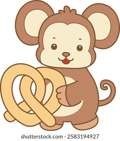 Cute Monkey vector icon. Funny baby Monkey animal series stock illustration. life of fluffy Monkey designs.
Monkey bring a waffle