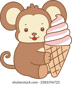 Cute Monkey vector icon. Funny baby Monkey animal series stock illustration. life of fluffy Monkey designs.
Monkey bring a big ice cream