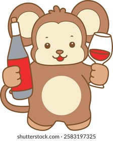 Cute Monkey vector icon. Funny baby Monkey animal series stock illustration. life of fluffy Monkey designs.
Monkey bring a bottle and cup of beer