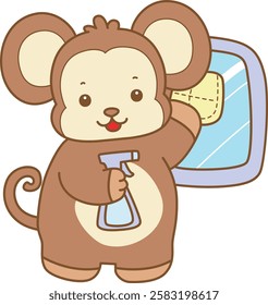 Cute Monkey vector icon. Funny baby Monkey animal series stock illustration. life of fluffy Monkey designs.
Monkey wipe the window