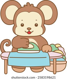 Cute Monkey vector icon. Funny baby Monkey animal series stock illustration. life of fluffy Monkey designs.
Monkey ironing the clothes