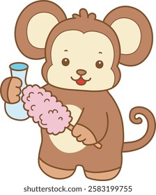 Cute Monkey vector icon. Funny baby Monkey animal series stock illustration. life of fluffy Monkey designs.
Monkey cleaning the vase with feather duster