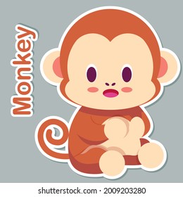 Cute Monkey vector illustration ready to print for kids learning animal and alphabet. Monkey mascot character in modern style. Monkey flash card, pop art chic patches, pins, badges, and stickers.