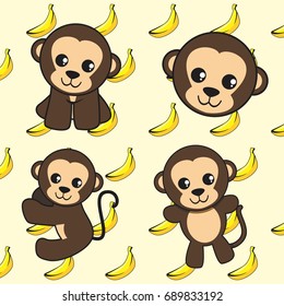 cute monkey vector set with banana for kids t shirt