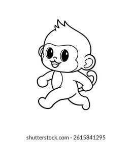 cute monkey walking, cartoon coloring book