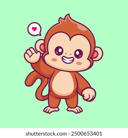 Cute Monkey Waving Hand Cartoon Vector Icon Illustration. Animal Nature Icon Concept Isolated Premium Vector. Flat Cartoon Style