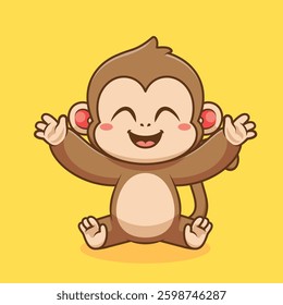 Cute Monkey Waving Hand Cartoon Vector Icon Illustration. Animal Nature Icon Concept Isolated Premium Vector. Flat Cartoon Style