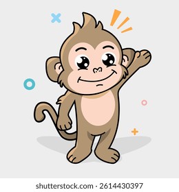 Cute Monkey Waving Hand Cartoon Vector Icon Illustration. Animal Nature Icon Concept Isolated Premium Vector. Flat Cartoon Style