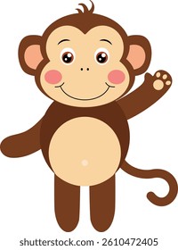 Cute monkey waving isolated on white