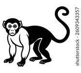 Cute monkey waving monkey silhouettes Monkeys vector, Monkeys salute, monkeys style, set monkeys A cute cartoon monkey is sitting on the ground and waving.A monkey laying on white background