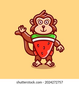 cute monkey wear costume watermelon