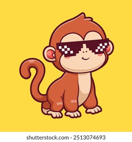 Mono lindo con gafas Ilustración de Vector de dibujos animados. Icono de Naturaleza Animal Concepto Aislado Premium Vector. Estilo plano de la historieta