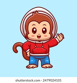 Cute Monkey Wearing Hoodie Jacket Cartoon Vector Icon Illustration. Animal Fashion Icon Concept Isolated Premium Vector. Flat Cartoon Style