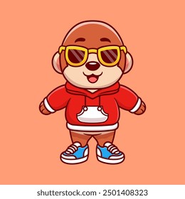Cute monkey wearing hoodie jacket and wearing glasses cartoon animal