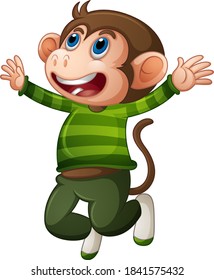 Un mono lindo con un personaje de caricatura de camiseta aislado en ilustración de fondo blanco