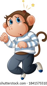 A cute monkey wearing t-shirt cartoon character isolated on white background illustration