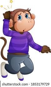 A cute monkey wearing t-shirt cartoon character isolated on white background illustration