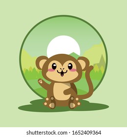 cute monkey wild animal character icon vector illustration design