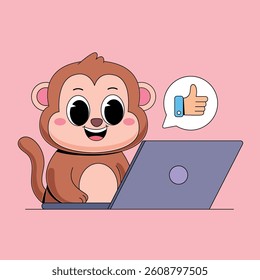Cute monkey working with laptop