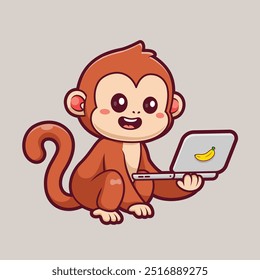 Cute Monkey Working On Laptop Cartoon Vector Icon
Illustration. Animal Technology Icon Concept Isolated
Premium Vector. Flat Cartoon Style