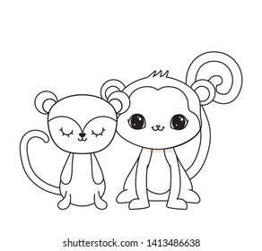 cute monkeys animal isolated icon