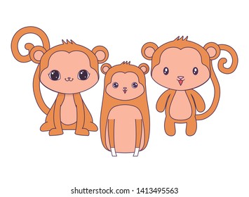 cute monkeys animal isolated icon