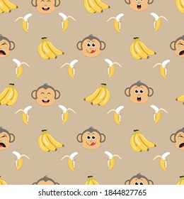 cute monkeys and bananas seamless patern with various expressions