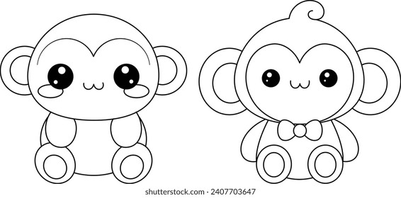 Cute Monkeys Cartoon Coloring Page