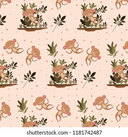 cute monkeys and flowers pattern