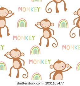 cute monkeys seamless pattern design for kids, decorating, wallpaper, wrapping paper, fabric, backdrop and etc.