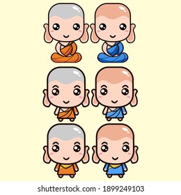 Cute Monks Cartoon Character Vector Illustration, Cartoon, Clip Art Illustration.