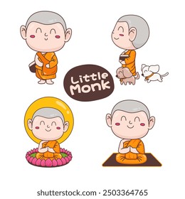 Cute monks doing various activities happily