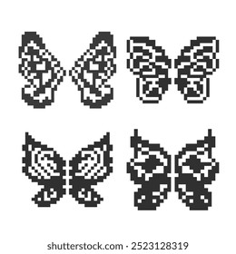 cute monochrome butterfly wings pixel art