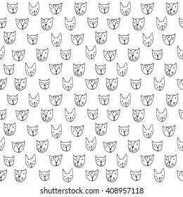 Cute monochrome Cats faces. Cartoon vector seamless pattern.