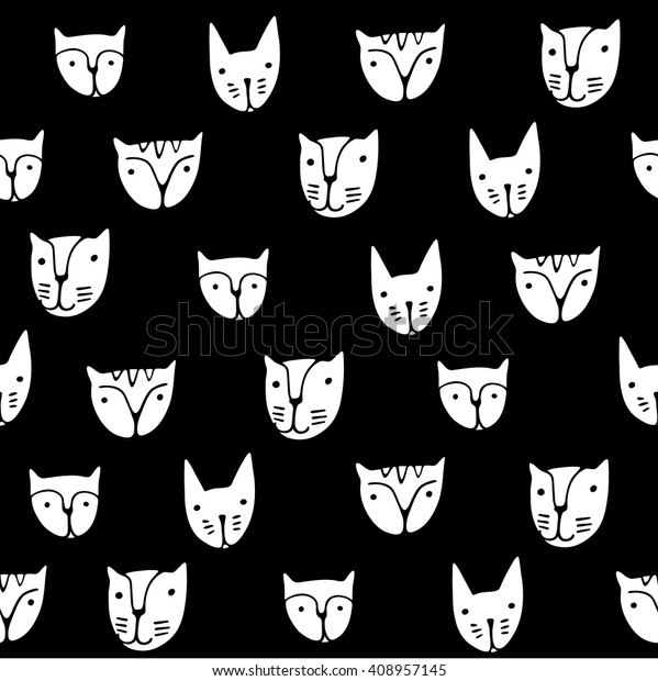 Cute Monochrome Cats Faces Cartoon Vector Stock Vector Royalty Free Shutterstock