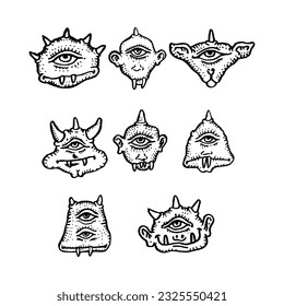 Cute monochrome collection with hand drawn doodle monsters. Hand-drawn aliens for coloring pages.