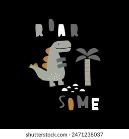 cute monochrome dinosaur tee print design for baby fashion as vector