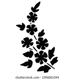 Cute monochrome forget me not silhouette cartoon vector illustration motif set. Hand drawn black and white floral elements clipart for gardening blog.