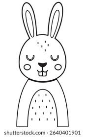 Cute monochrome rabbit sticker on a blank label. Flat line-art vector ideal for printable organizers, planners, kids’ crafts, coloring pages, and classroom use.