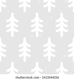 Cute monochrome seamless pattern with fir trees and vintage texture