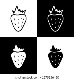 Cute monochrome strawberry illustration set for web sites and apps. Sweet doodle black and white strawberry illustration set. Isolated vector funny strawberry illustration set for various projects.