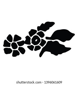 Cute monochrome tiny flower silhouette cartoon vector illustration motif set. Hand drawn black and white floral elements clipart for gardening blog.