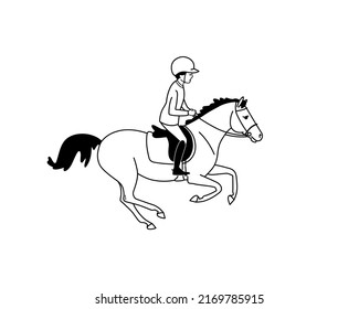 Cute monochrome Vektorgrafik eines jungen Athleten und Pony. Handgezeichnete Vektorgrafik für T-Shirts, Poster, Karten
