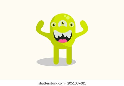 Cute Monster 3 eyes Green Monster Vector Ilustration