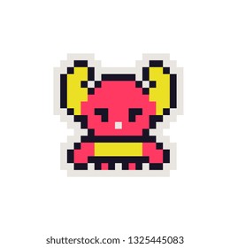 Cute monster alien face or head symbol pixel art icon. Logo for game design. 8-bit. Isolated abstract vector illustration. Game assets. Design for stickers, web, mobile app.