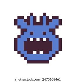 Cute monster alien face or head symbol pixel art icon. Logo for game design. 8-bit. Isolated abstract vector illustration. Game assets. Design for stickers, web, mobile app.